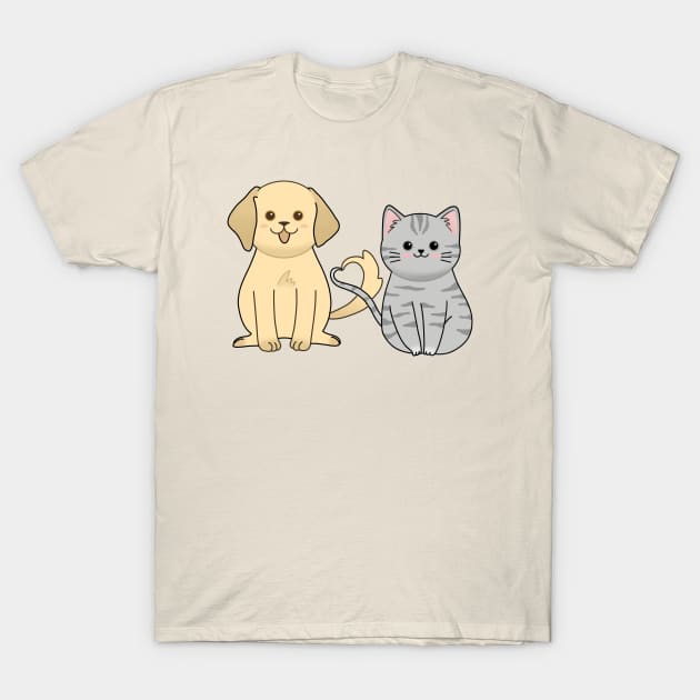 Cute chubby cat and dog with heart tail T-Shirt by ballooonfish